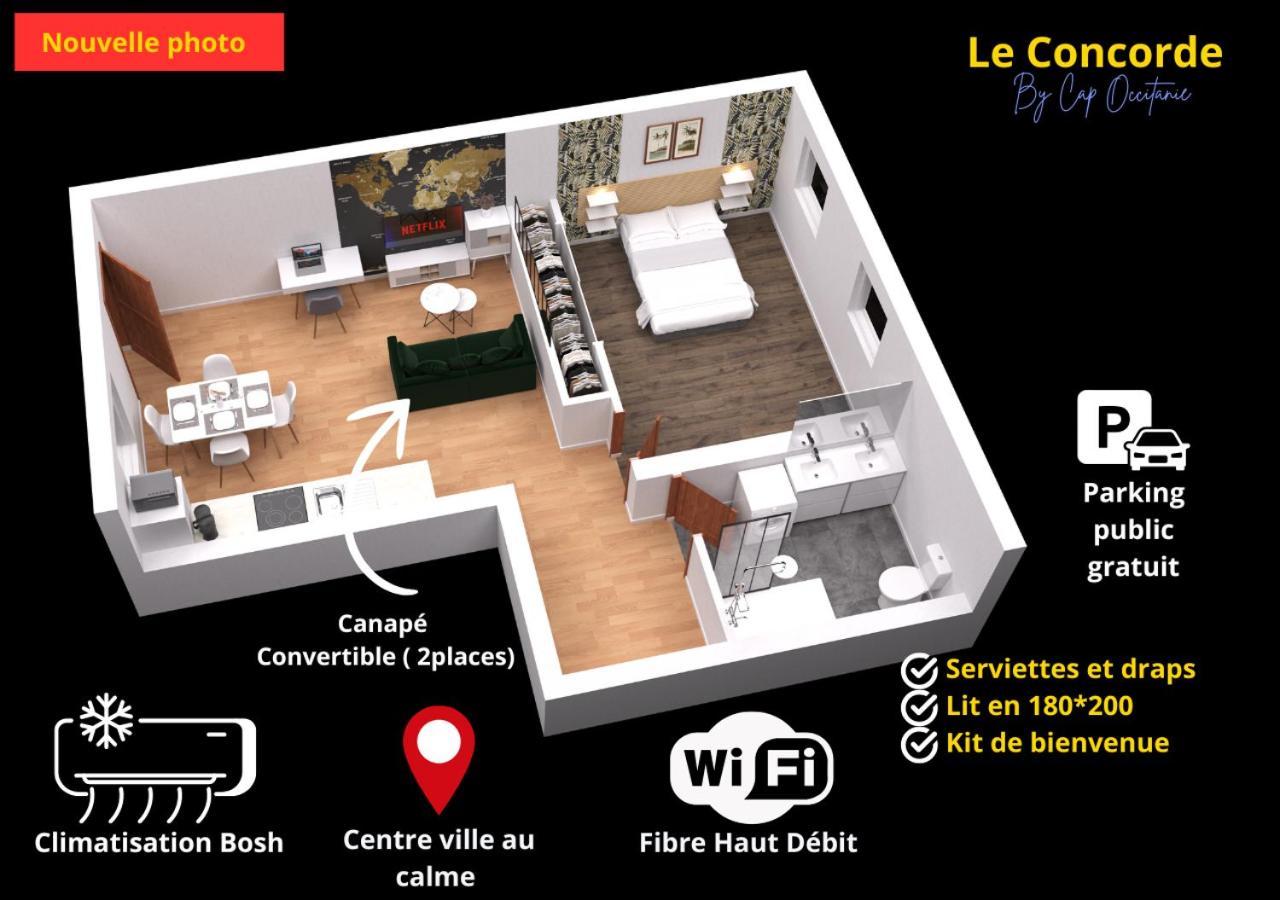 Le Concorde-Wifi-Clim-Parking-3Etoiles-Ockeys Apartman Bram Kültér fotó